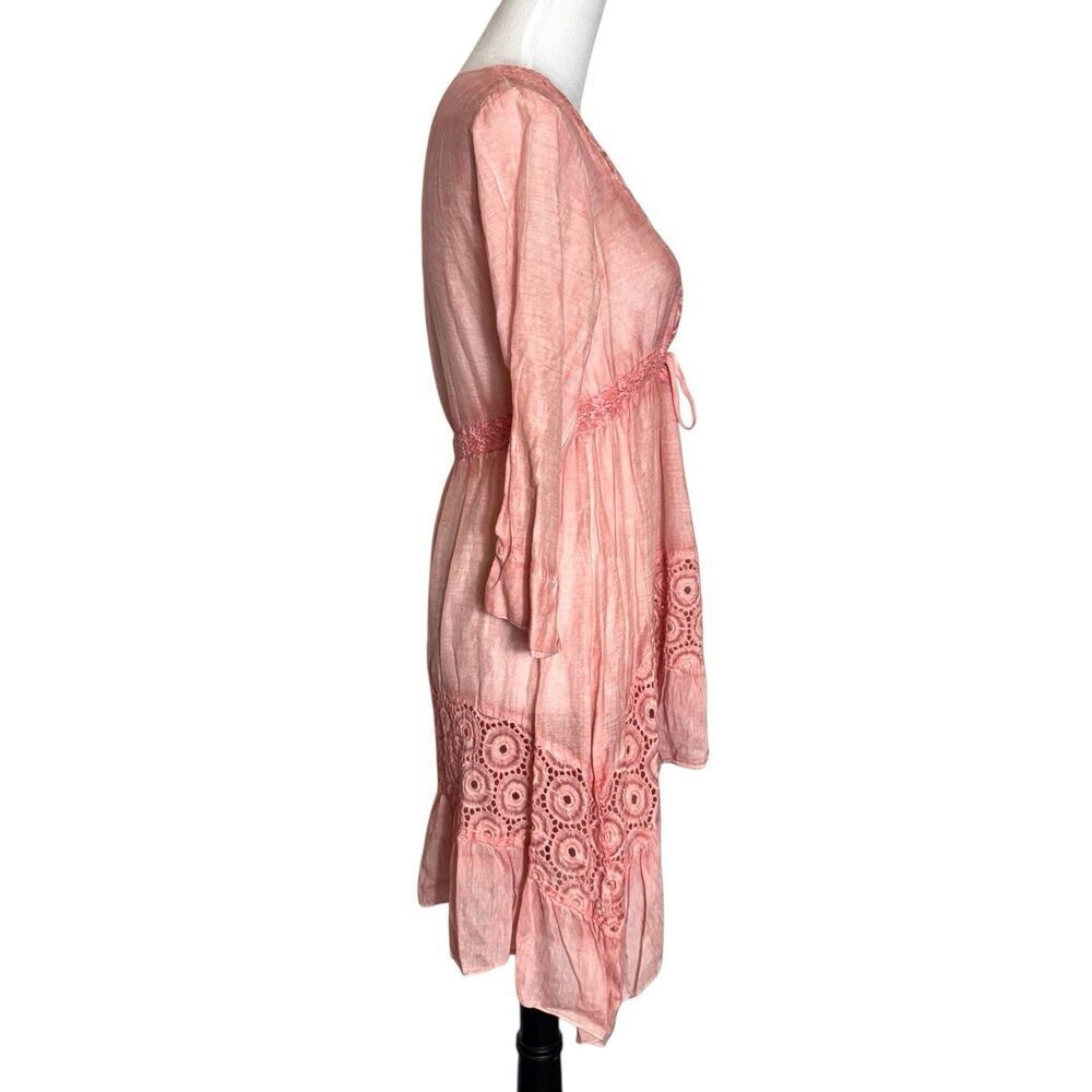 SAGA Babydoll Dress Size 0 Pink Silk Blend Boho Festival Fairy Lagenlook Crochet - Picture 6 of 9